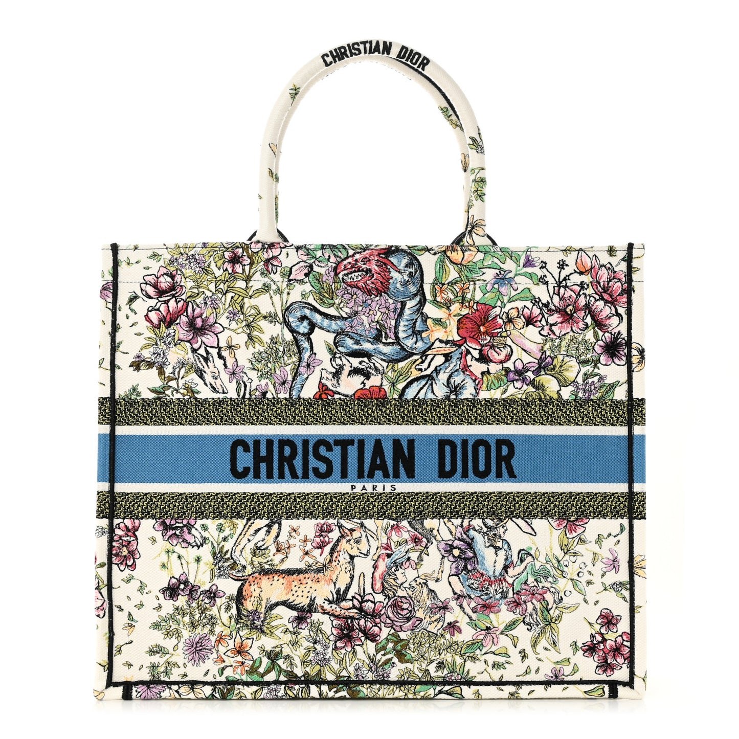 Canvas Embroidered Large D-Constellation Book Tote Latte Multicolor
