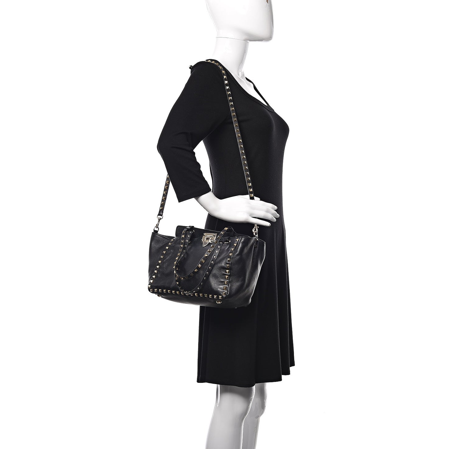 Vitello Small Rockstud Tote Black