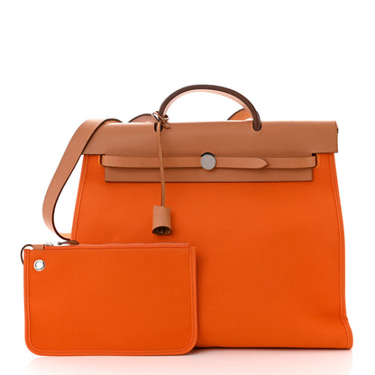 Hermes Vache Hunter Toile Herbag Zip 39 MM Orange Natural 3 of 12