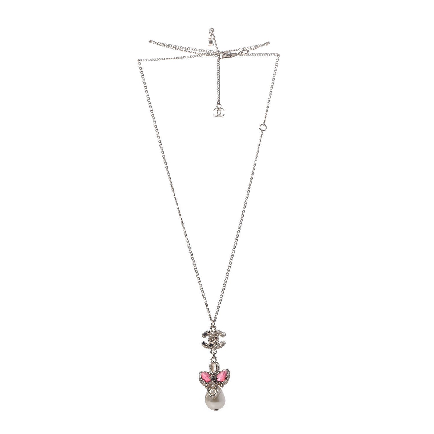 Enamel Pearl CC Pendant Necklace Gold