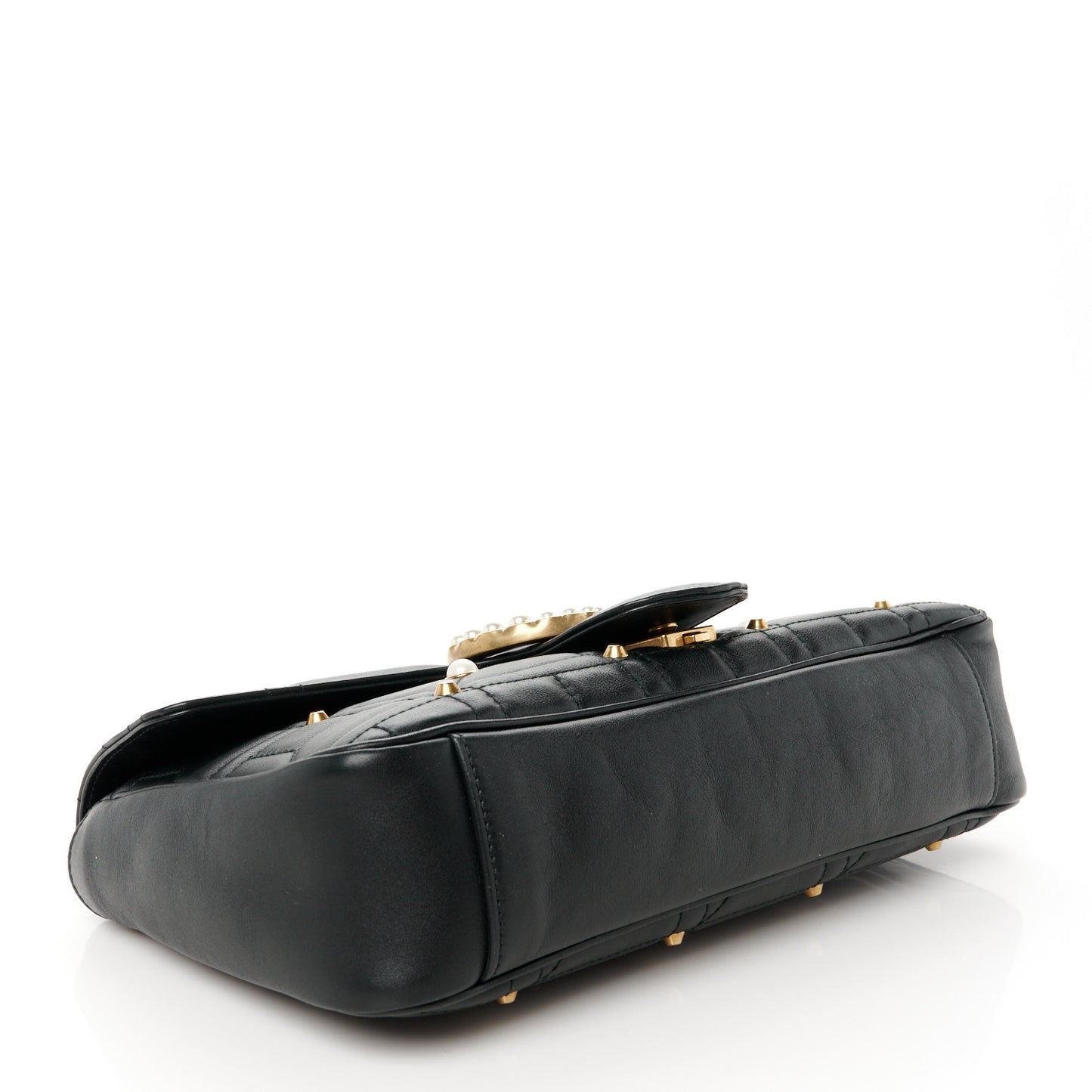 Calfskin Matelasse Studded Medium Pearly GG Marmont Shoulder Bag Black