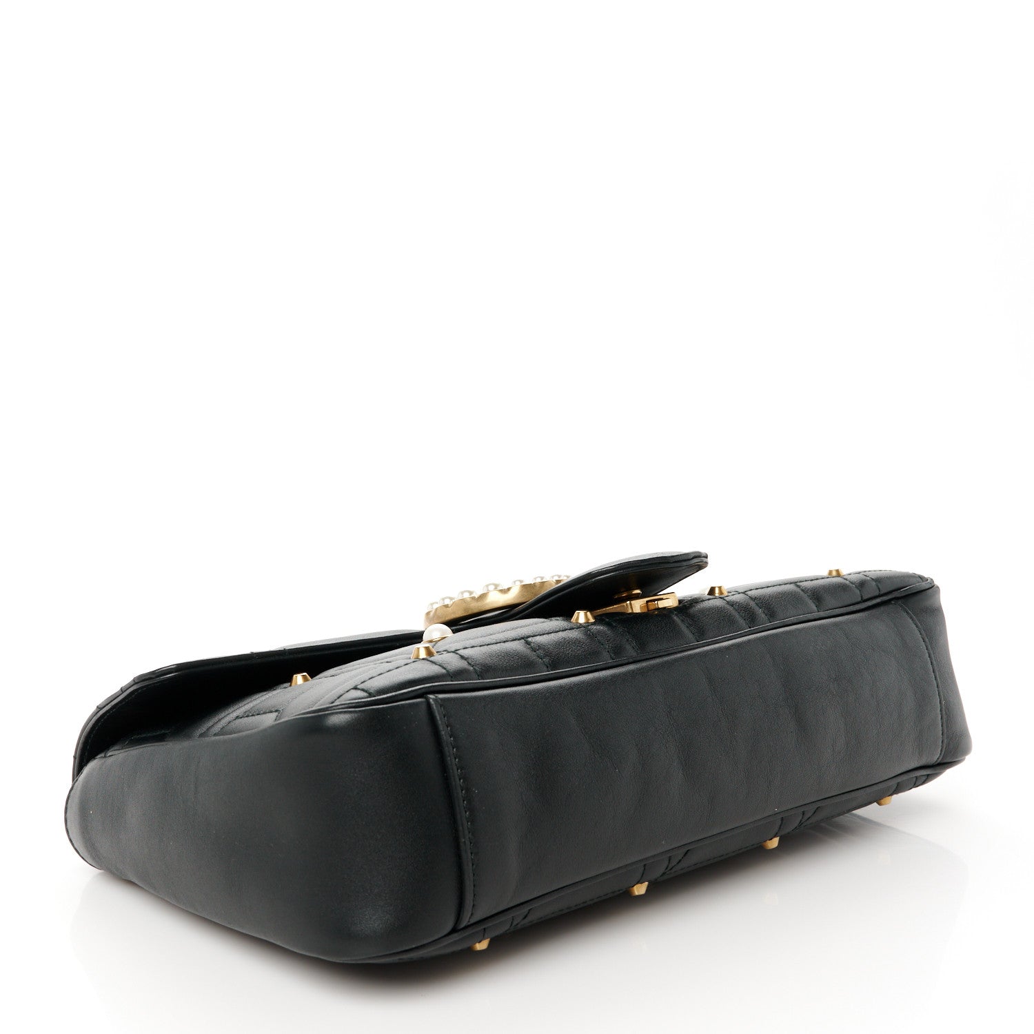 Gucci Calfskin Matelasse Studded Medium Pearly GG Marmont Shoulder Bag Black 4 of 11