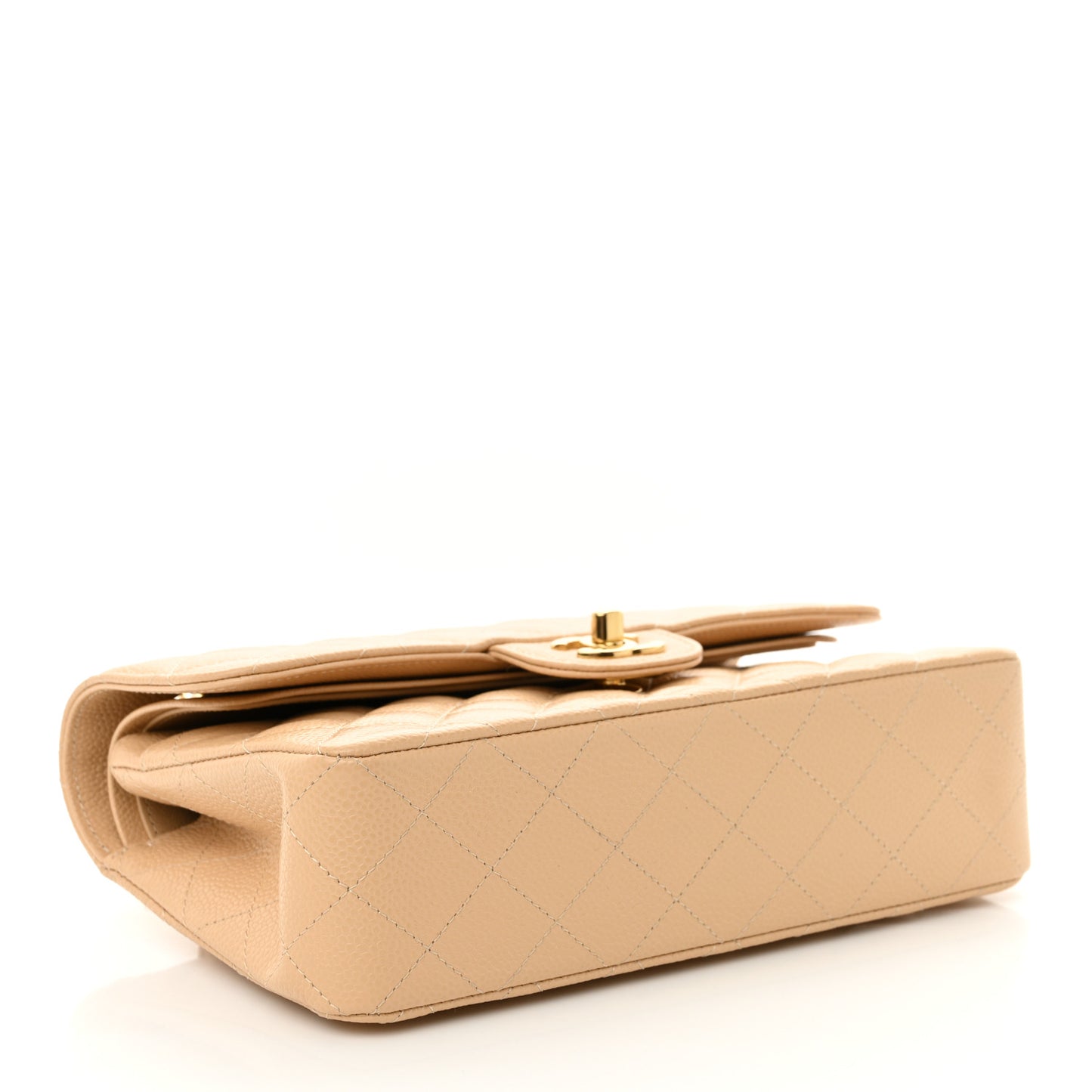 Caviar Quilted Small Double Flap Beige