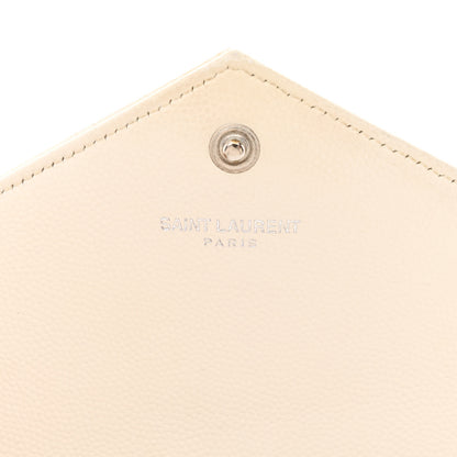 Saint Laurent Grain De Poudre Matelasse Chevron Monogram Envelope Chain Wallet White 6 of 21