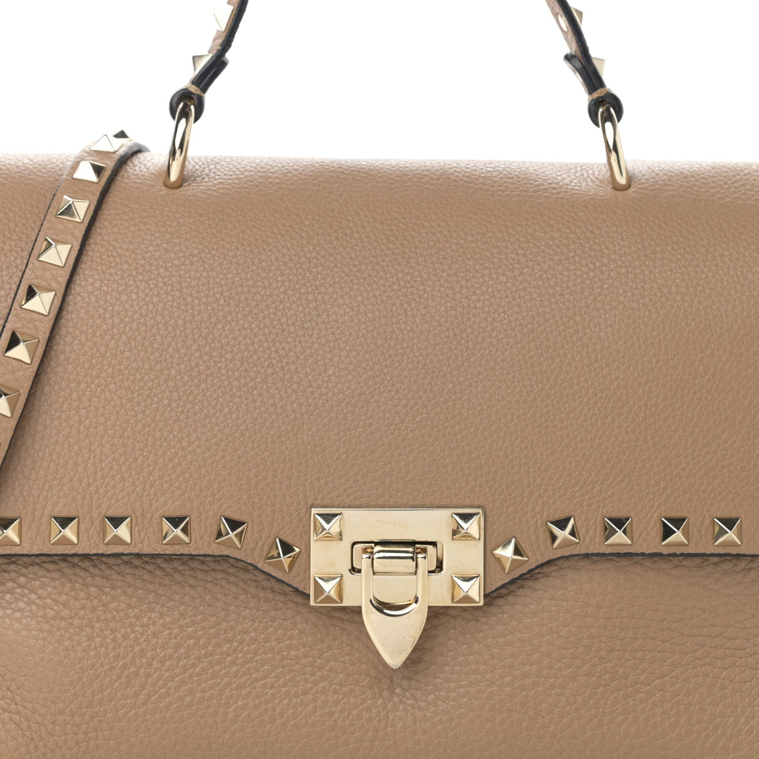 Valentino Garavani Pebbled Calfskin Rockstud Single Handle Flap Bag Beige 7 of 13