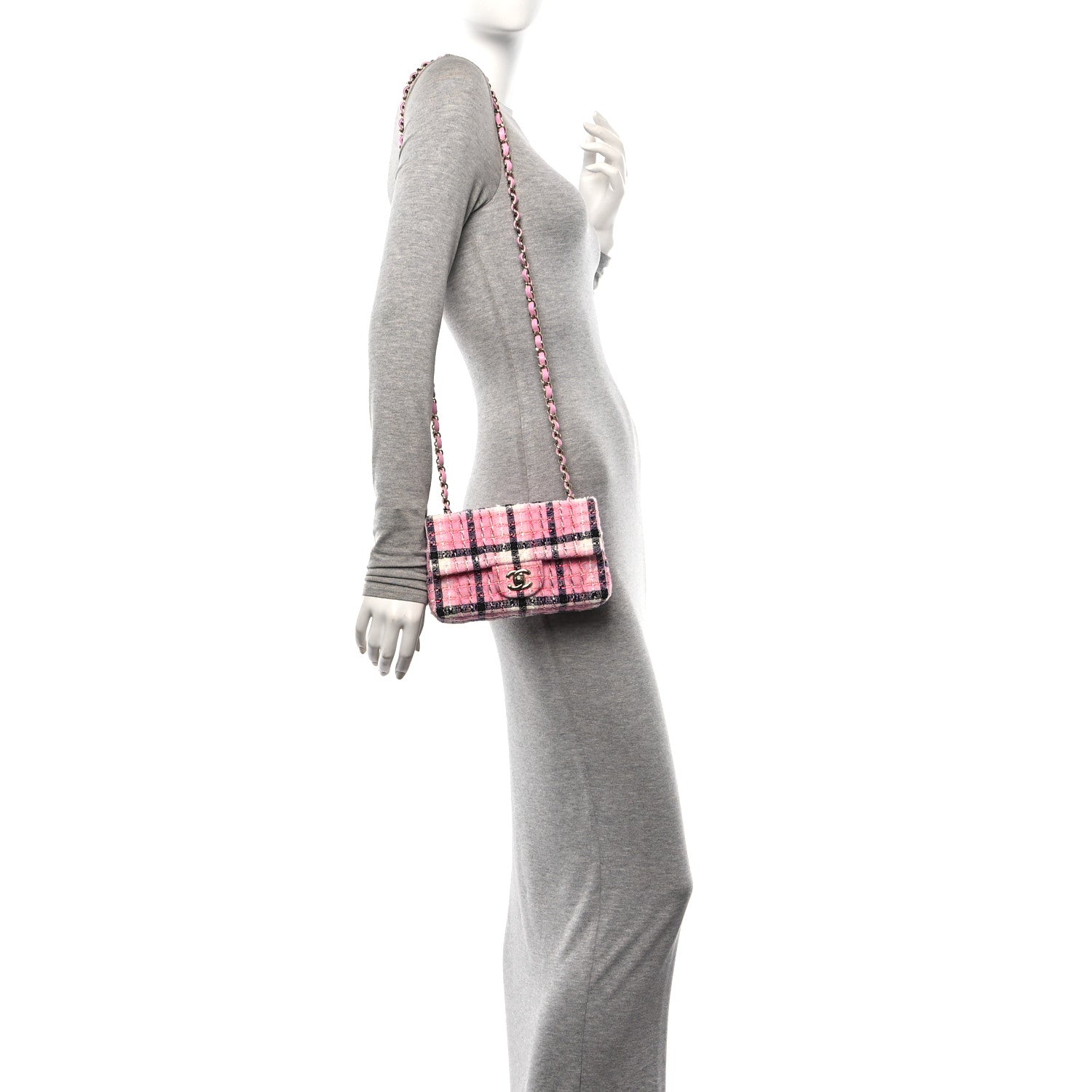 Chanel Tweed Quilted Mini Rectangular Flap Pink Navy White 2 of 10