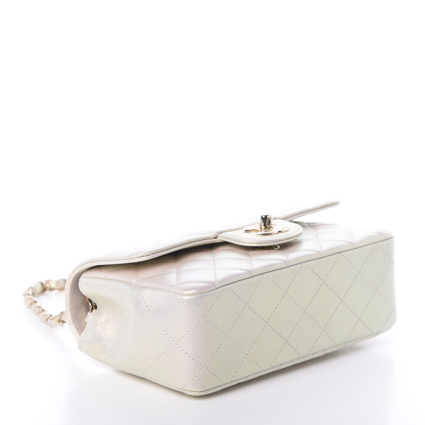 Iridescent Lambskin Quilted Mini Rectangular Flap Ivory