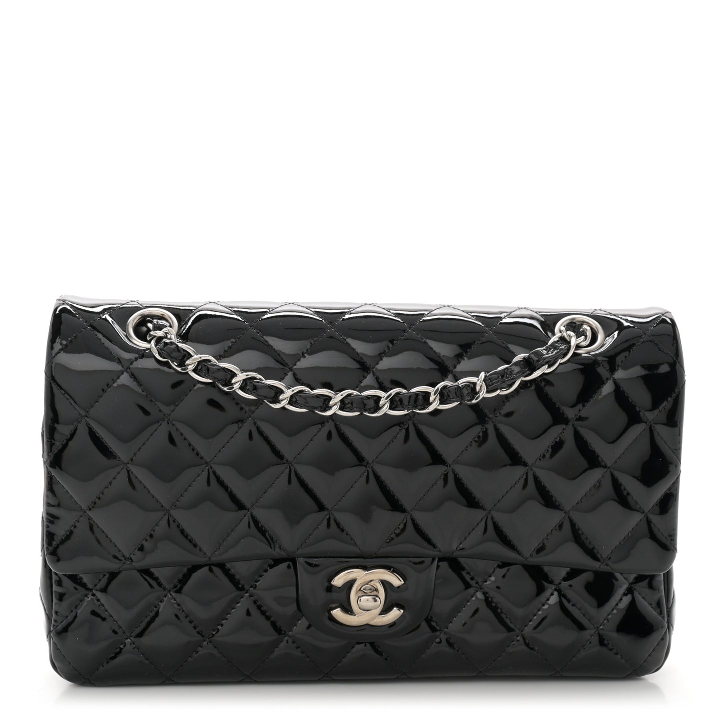 Patent Quilted Medium Double Flap Black
