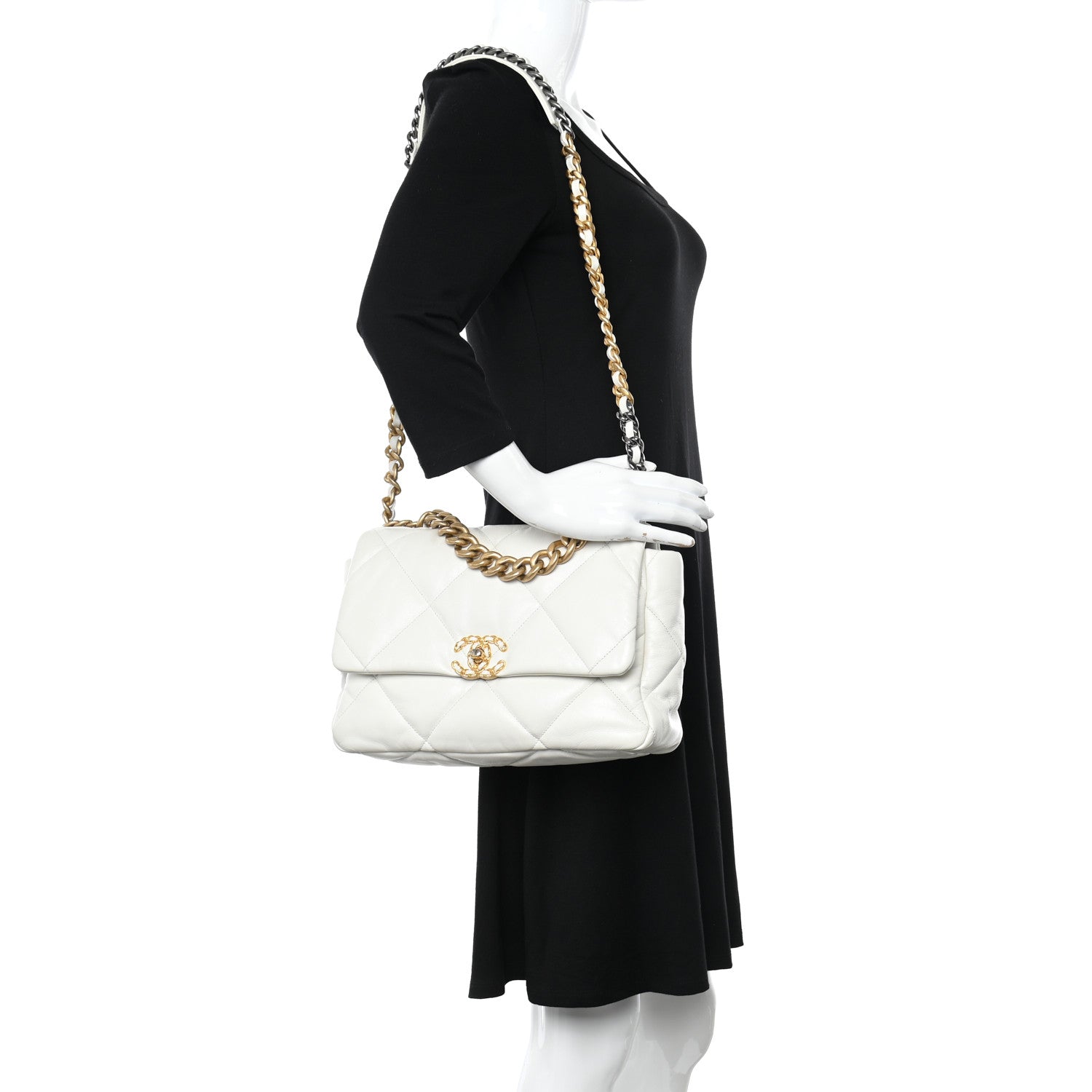 Chanel Lambskin Quilted Large Chanel 19 Flap White 2 of 10