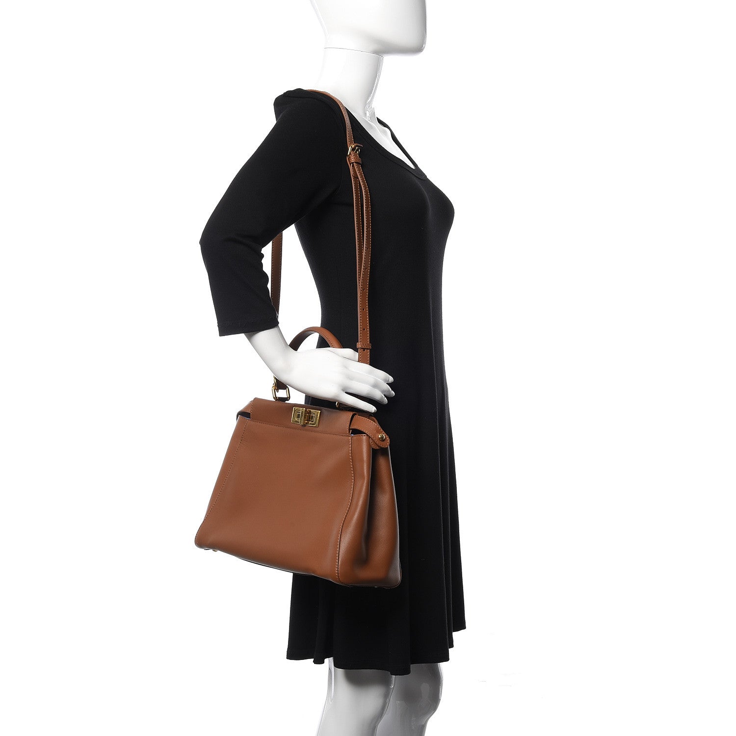 Fendi Vitello Morgan Shiny Nappa Medium Peekaboo Iconic Satchel Cuoio Bluette 2 of 10
