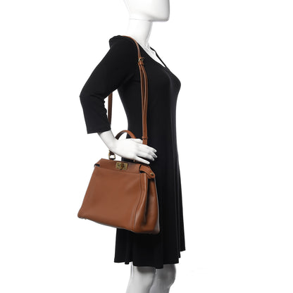 Fendi Vitello Morgan Shiny Nappa Medium Peekaboo Iconic Satchel Cuoio Bluette 2 of 10