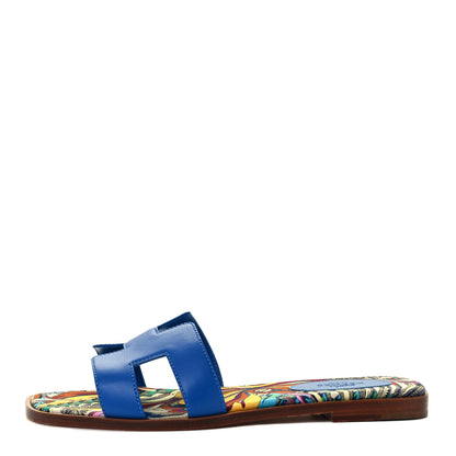 Hermes Calfskin Oran Sandals 36.5 Bleu Zanzibar 1 of 9