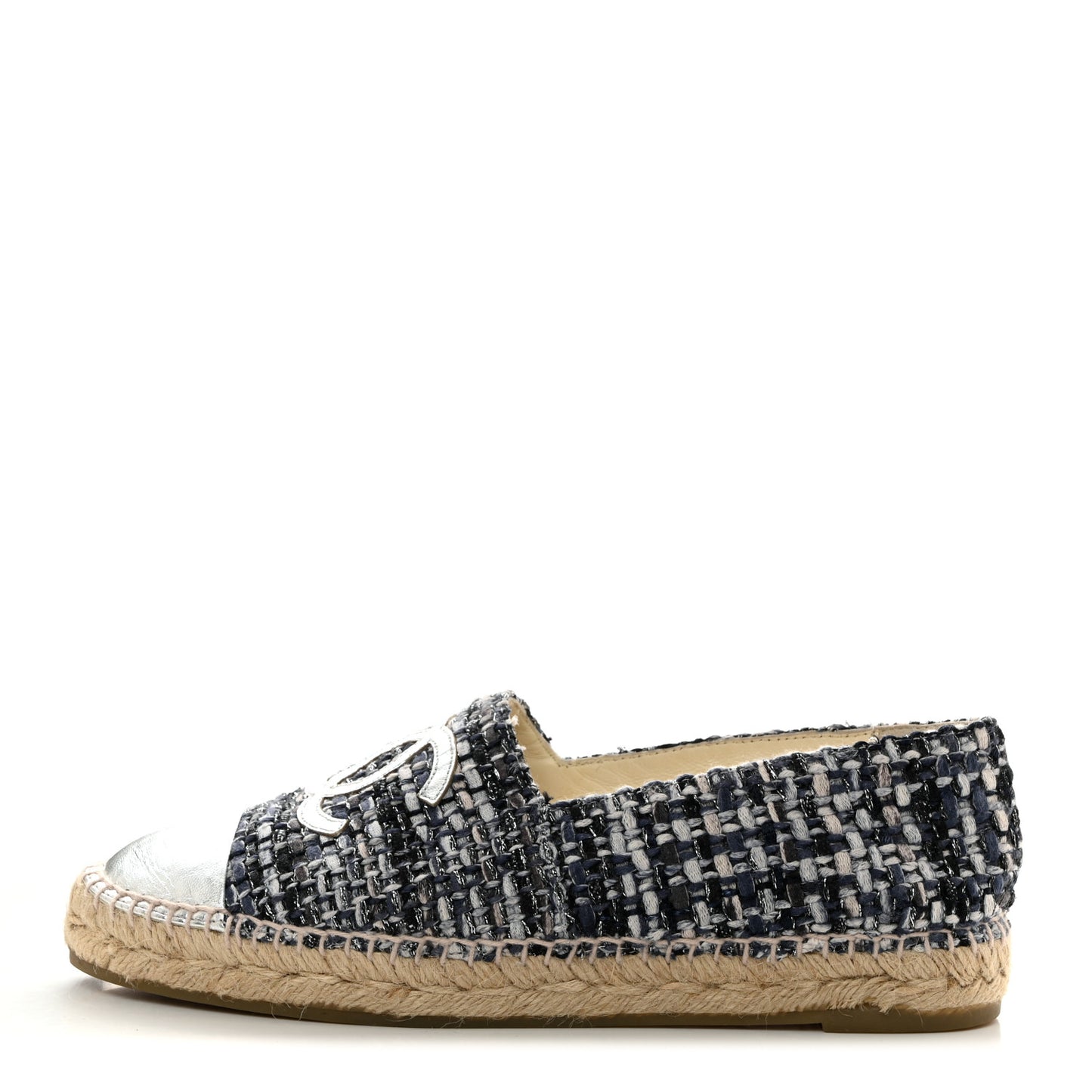 Metallic Tweed Lambskin CC Espadrilles 39 Blue Black Silver