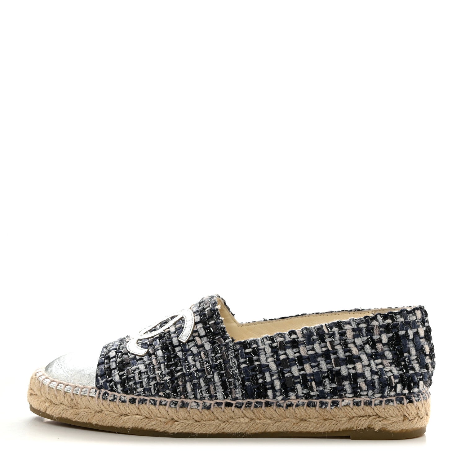 Chanel Metallic Tweed Lambskin CC Espadrilles 39 Blue Black Silver 1 of 8