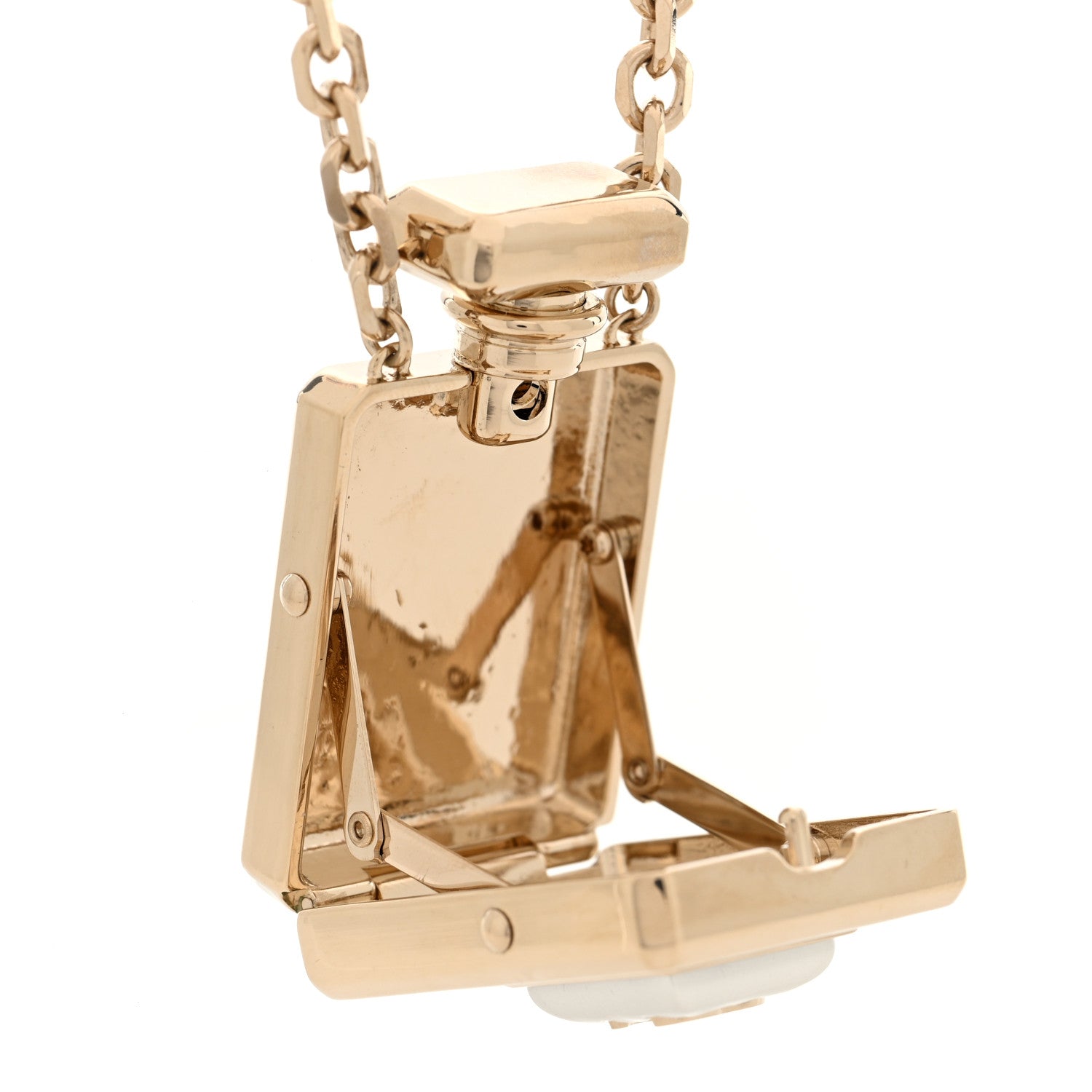 Chanel Metal Pearl Perfume Bottle CC Locket Necklace Gold 4 of 5
