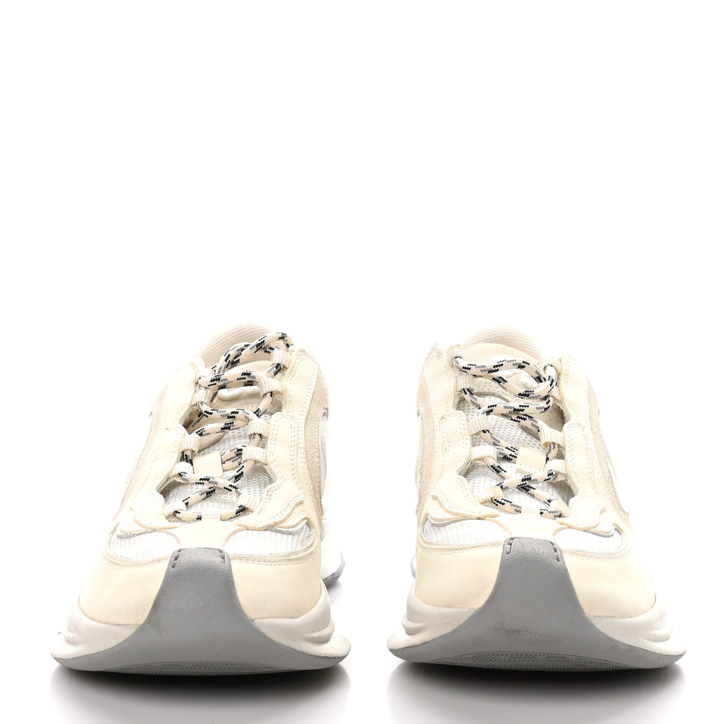 Technical Knit Fabric Suede Calfskin Womens Gucci Run Sneakers 37 Off White Grey