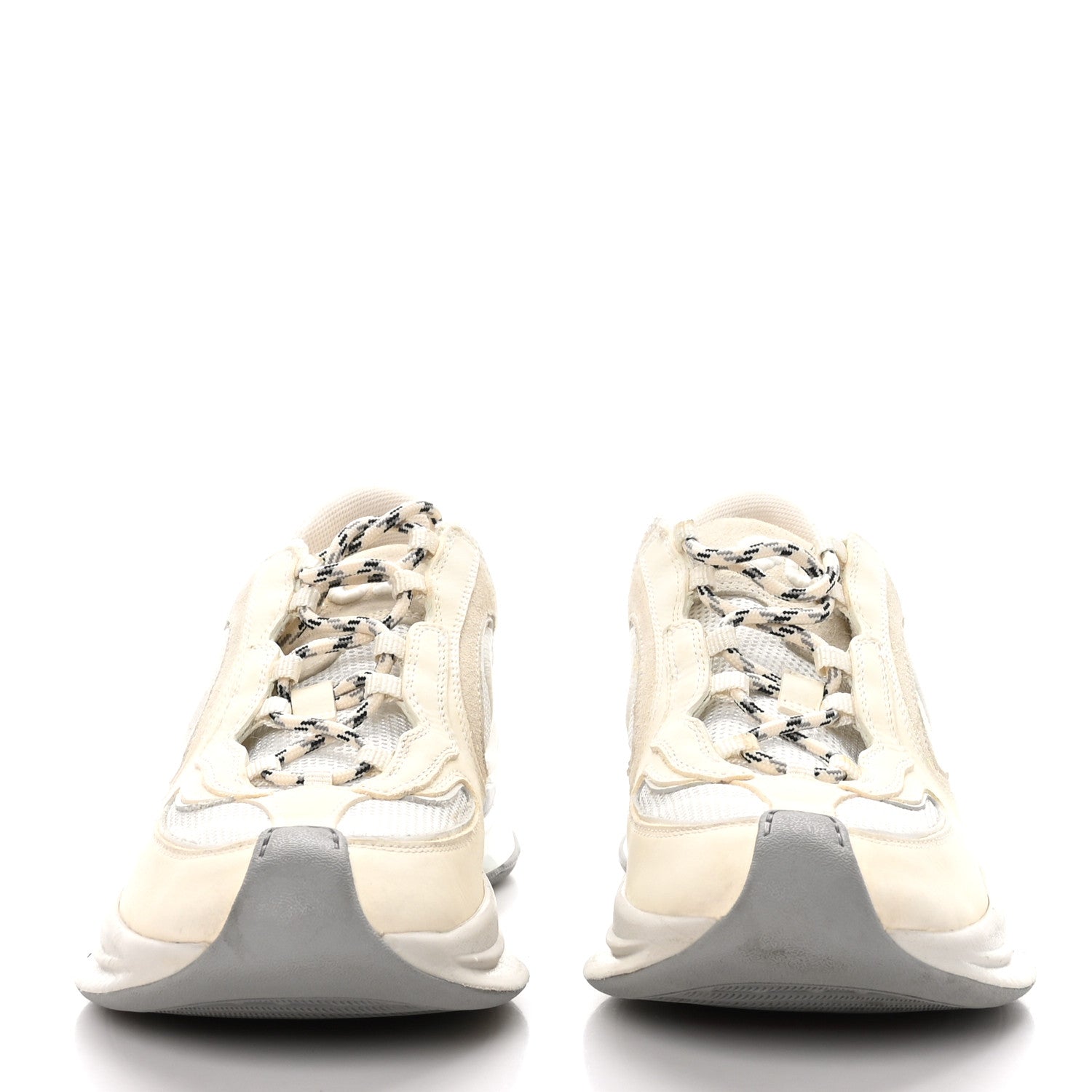 Gucci Technical Knit Fabric Suede Calfskin Womens Gucci Run Sneakers 37 Off White Grey 2 of 7