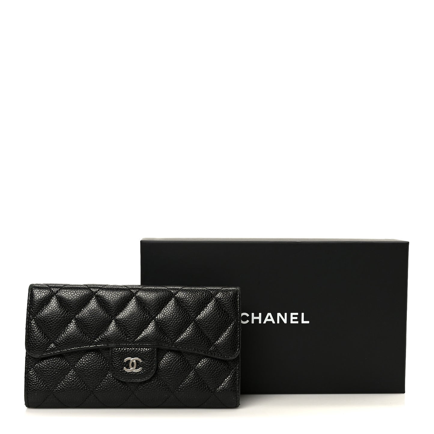 Caviar Quilted Large Flap Wallet Black