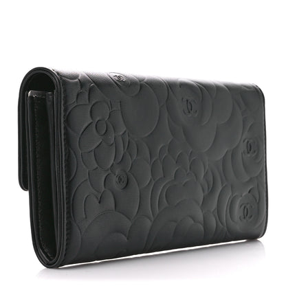 Chanel Lambskin Camellia Embossed Large Flap Wallet Black 3 of 13