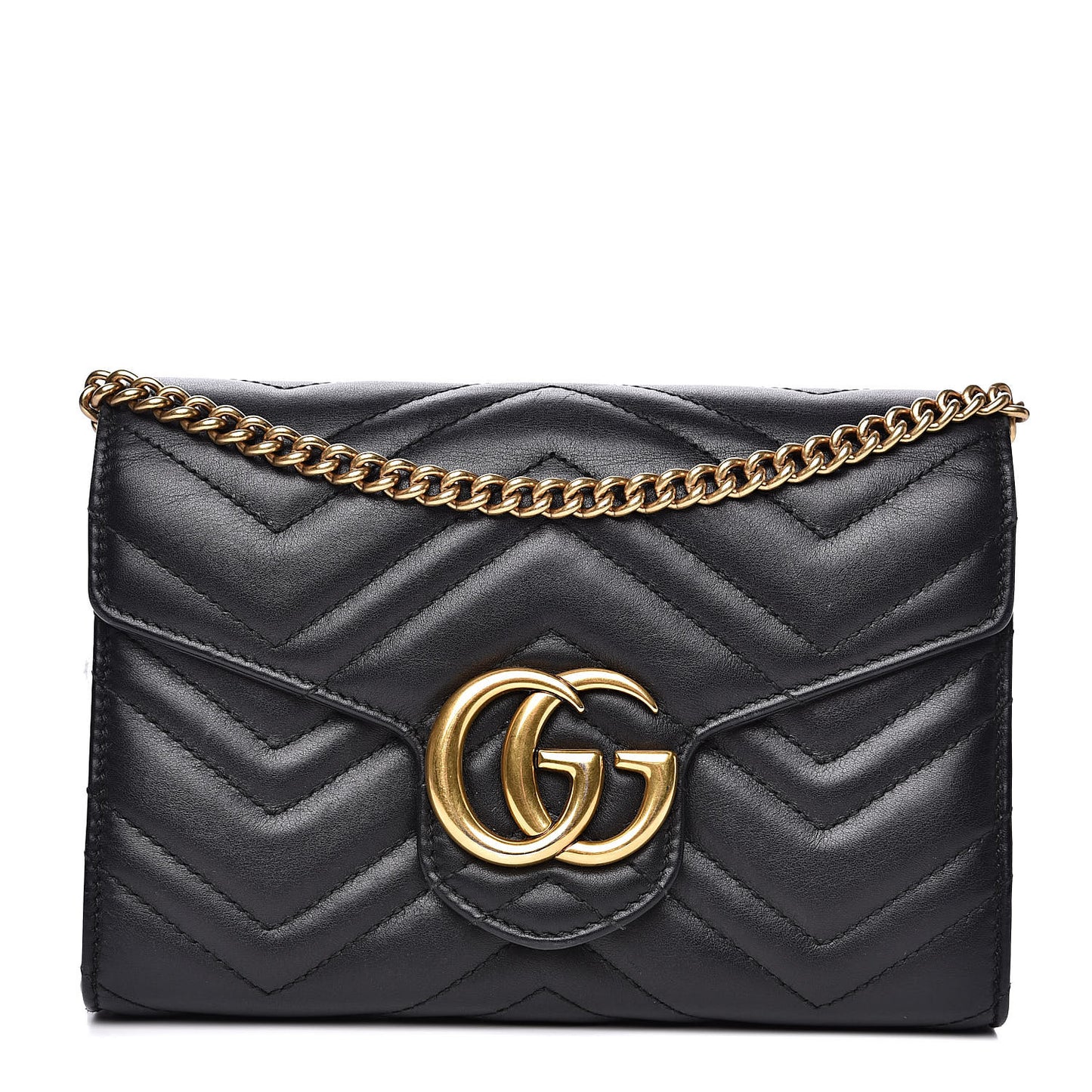 Calfskin Matelasse GG Marmont Chain Wallet Black