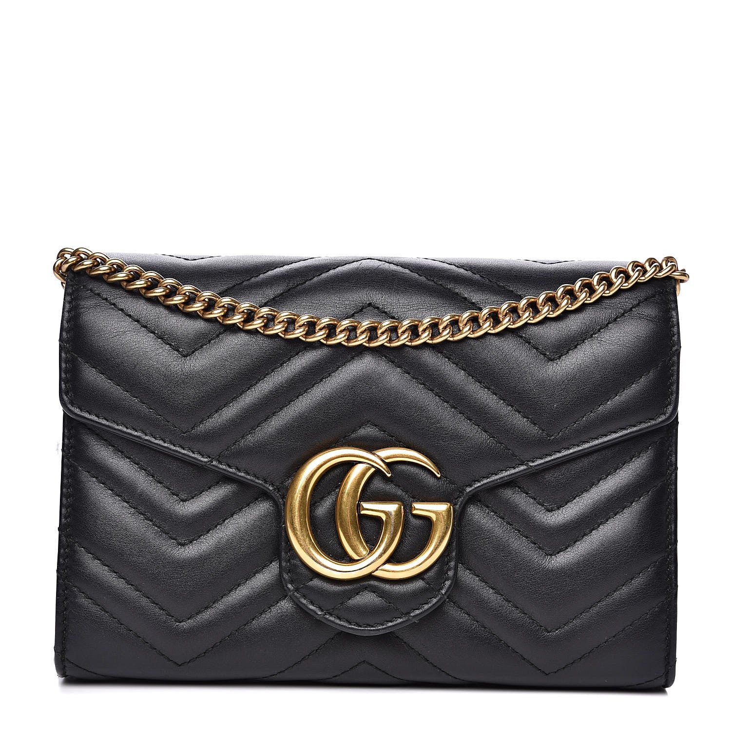 Gucci Calfskin Matelasse GG Marmont Chain Wallet Black 1 of 18