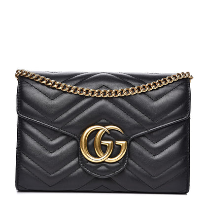 Gucci Calfskin Matelasse GG Marmont Chain Wallet Black 1 of 18