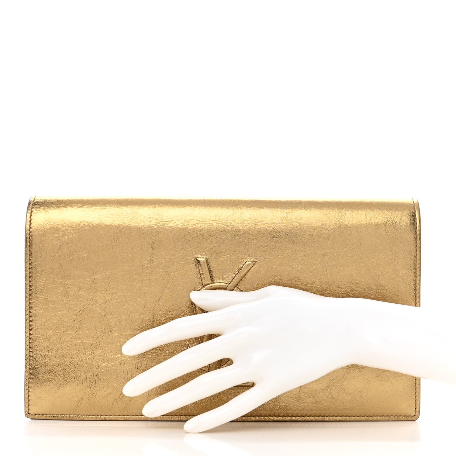 Saint Laurent Metallic Calfskin Monogram Large Belle De Jour Clutch Gold 2 of 11