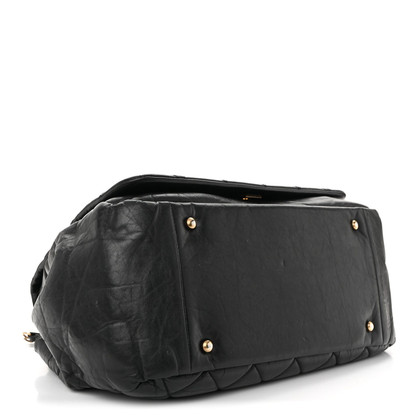 Aged Calfskin Quilted Large Pondichery Flap Black
