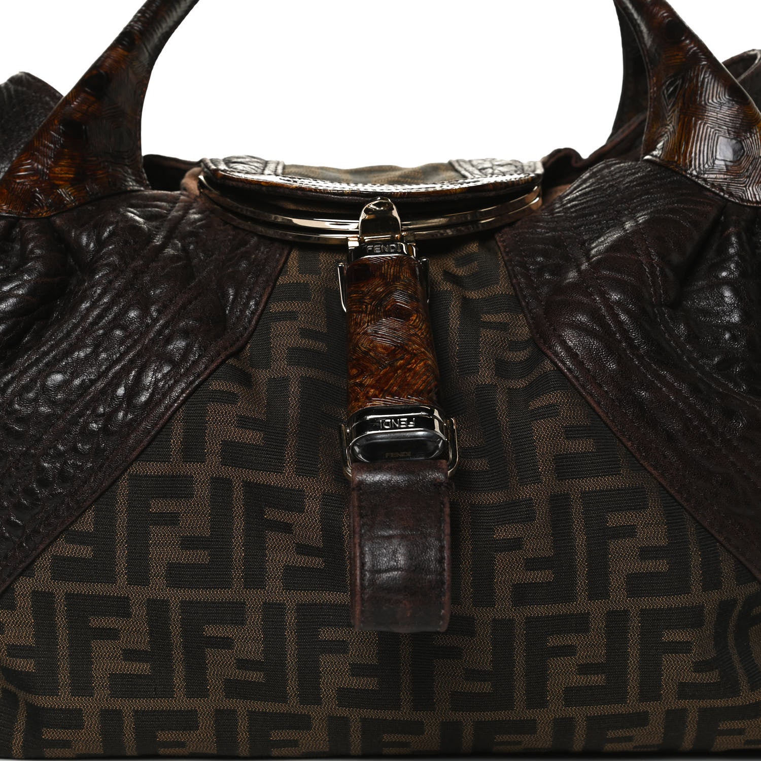 Fendi Zucca Nappa Nuvolata Vitello Tortuga Spy Tobacco Moro 9 of 17