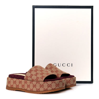 Gucci Canvas GG Monogram Angelina Platform Slide Sandals 37 Beige Ruggine 8 of 8