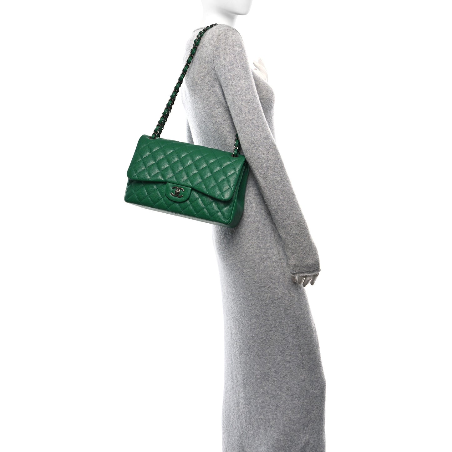 Caviar Quilted Jumbo Double Flap Green
