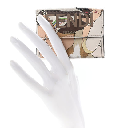 Fendi Glazed Fabric Vitello Liberty FF Logo Bikini Girls Inlay Fold Over Card Holder Wallet Bianco Perla Multicolor 2 of 8