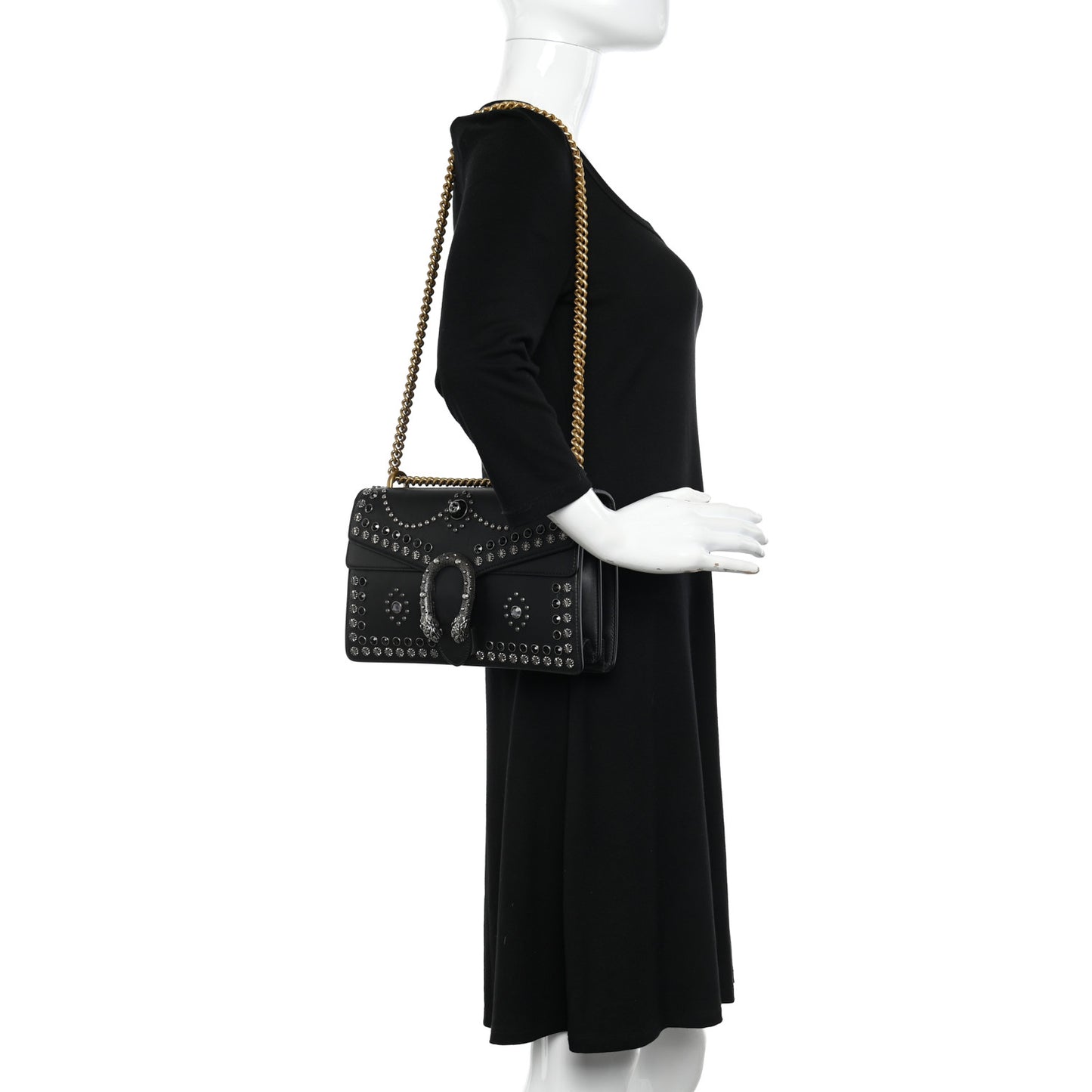 Calfskin Studded Small Dionysus Shoulder Bag Black