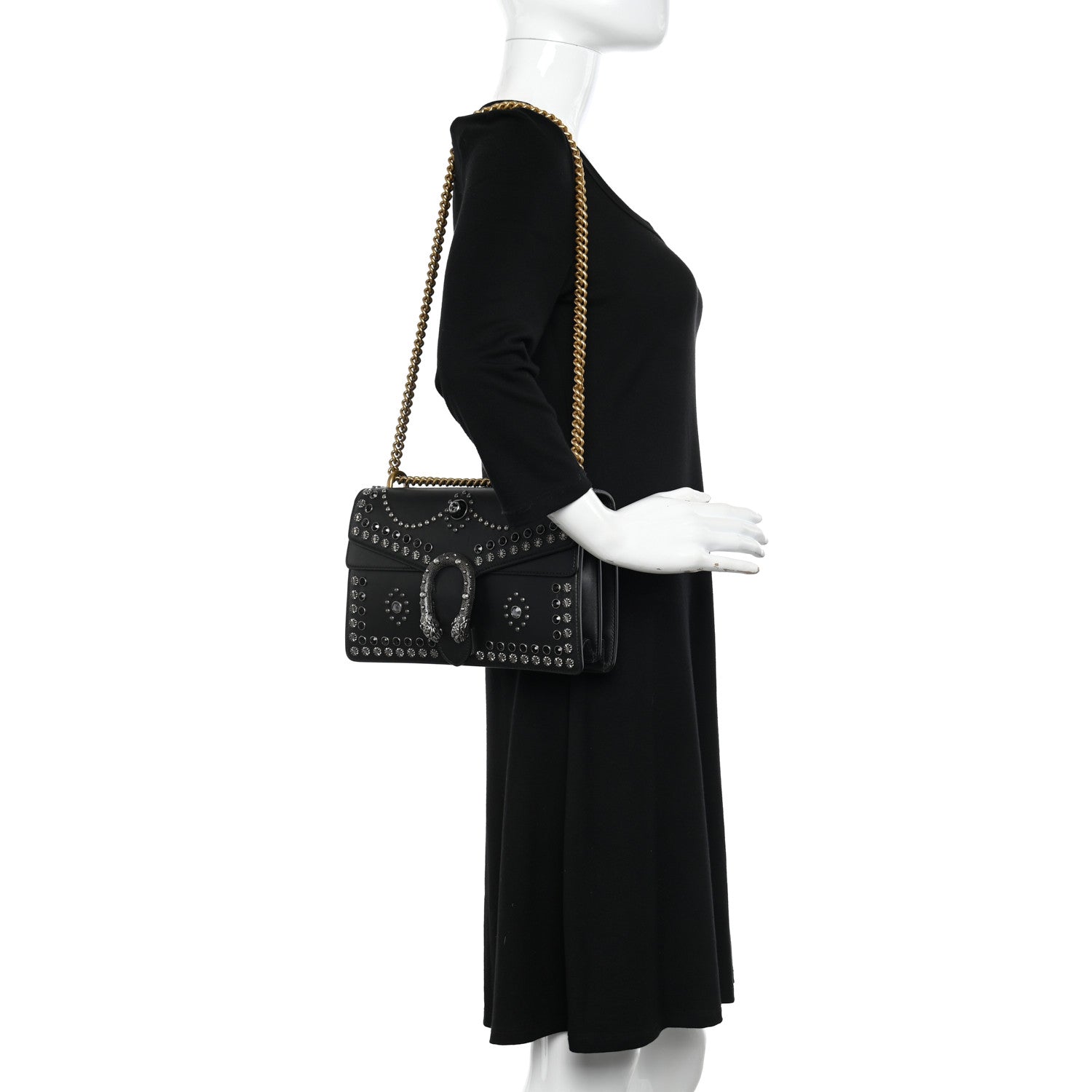 Gucci Calfskin Studded Small Dionysus Shoulder Bag Black 2 of 12