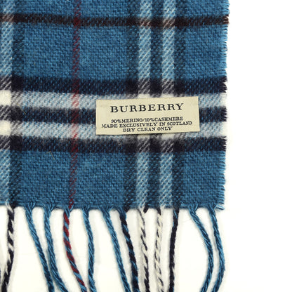 Burberry Merino Wool Cashmere Vintage Check Fringe Scarf Blue 3 of 3