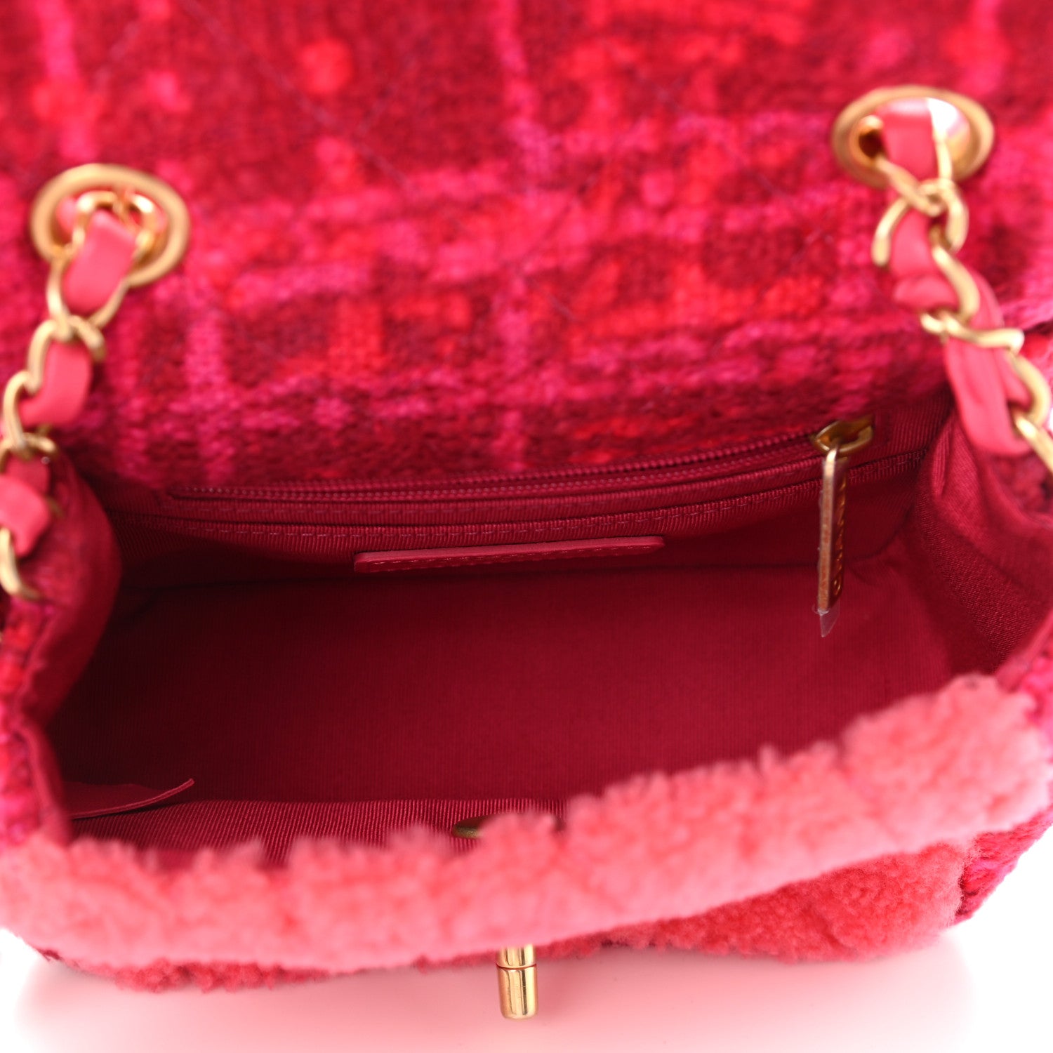 Chanel Shearling Tweed Quilted Mini Square Flap Bag Pink 5 of 11