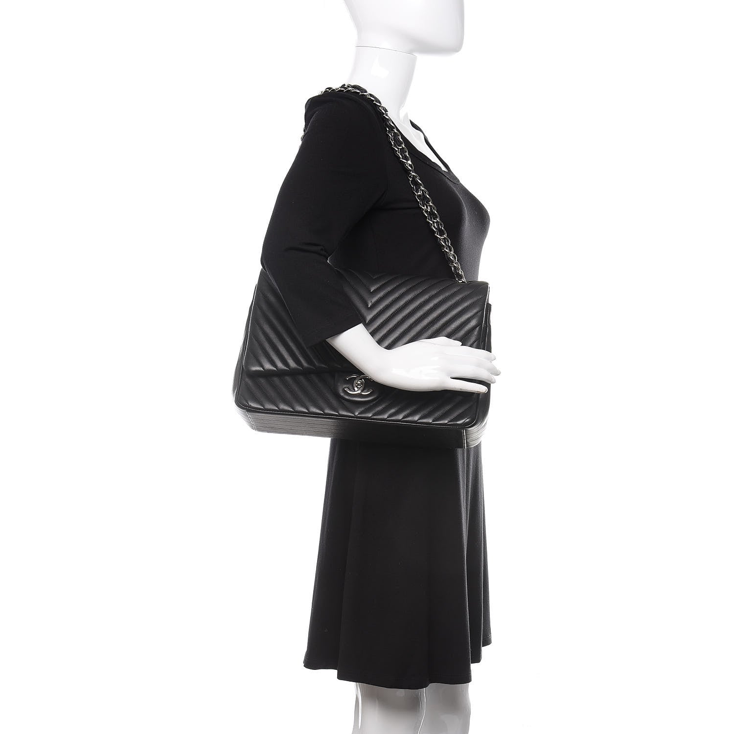 Chanel Lambskin Chevron Quilted Maxi Double Flap Black 3 of 13