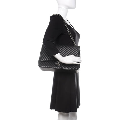 Chanel Lambskin Chevron Quilted Maxi Double Flap Black 3 of 13