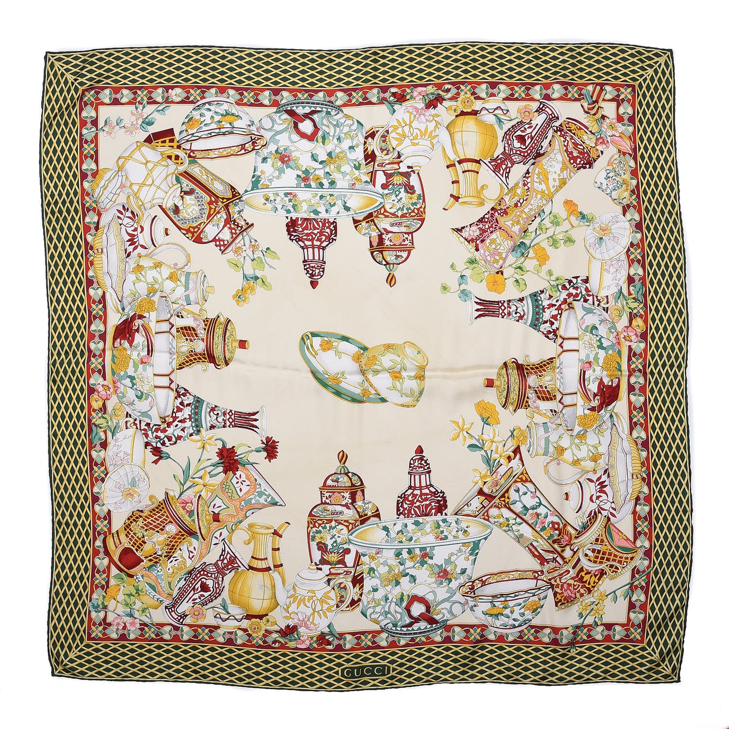 Silk Porcelain Motif Scarf Multicolor