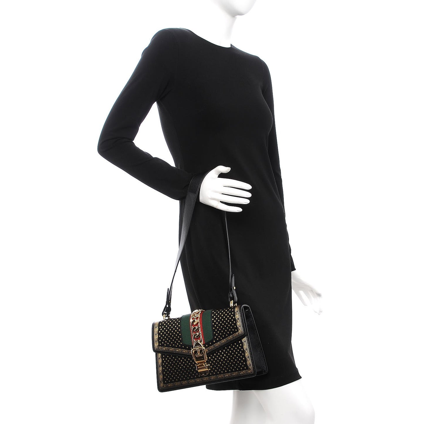 Calfskin Star Printed Small Sylvie Shoulder Bag Gold Black