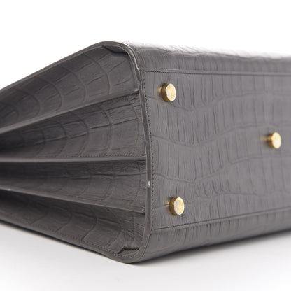 Saint Laurent Calfskin Crocodile Embossed Small Sac De Jour Earth 7 of 9