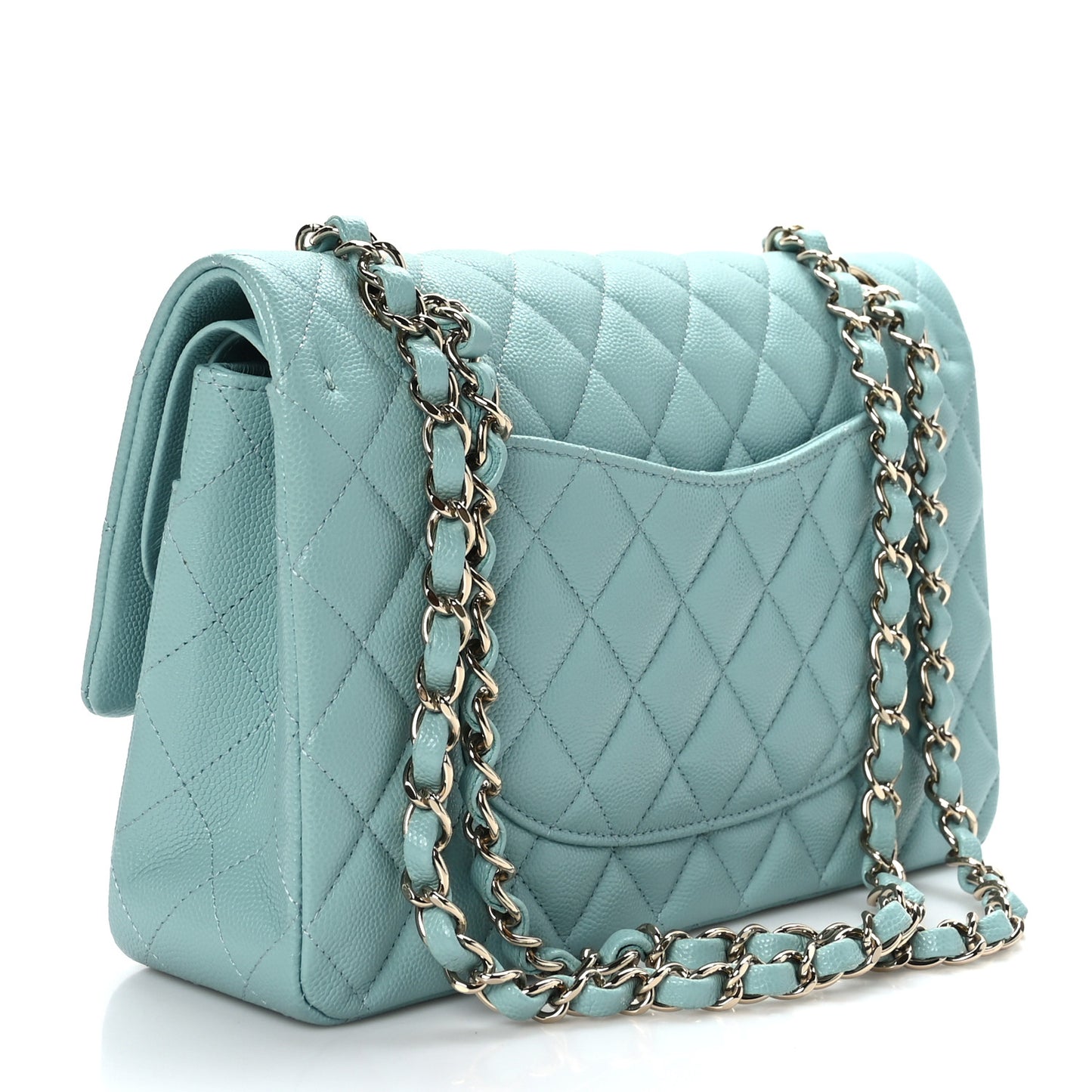 Caviar Quilted Medium Double Flap Light Blue