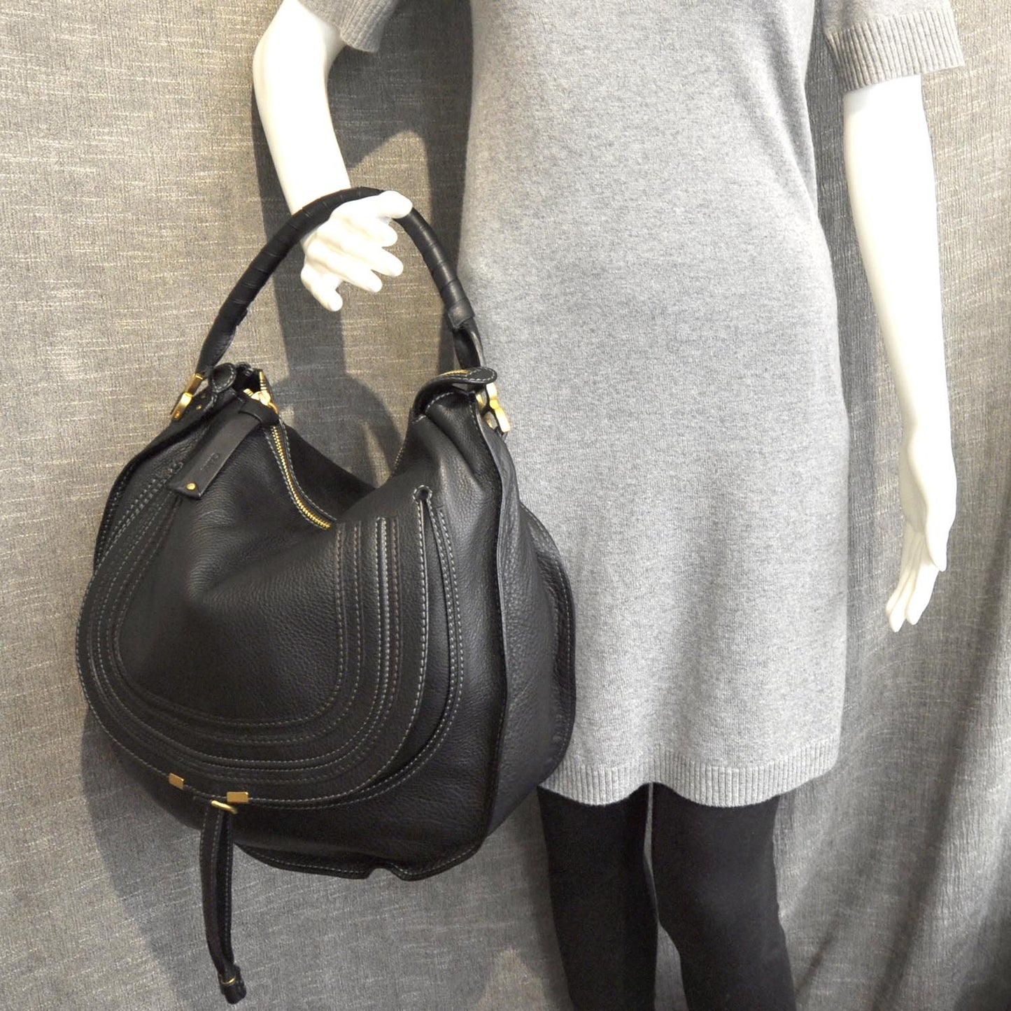 Leather Marcie Hobo Black