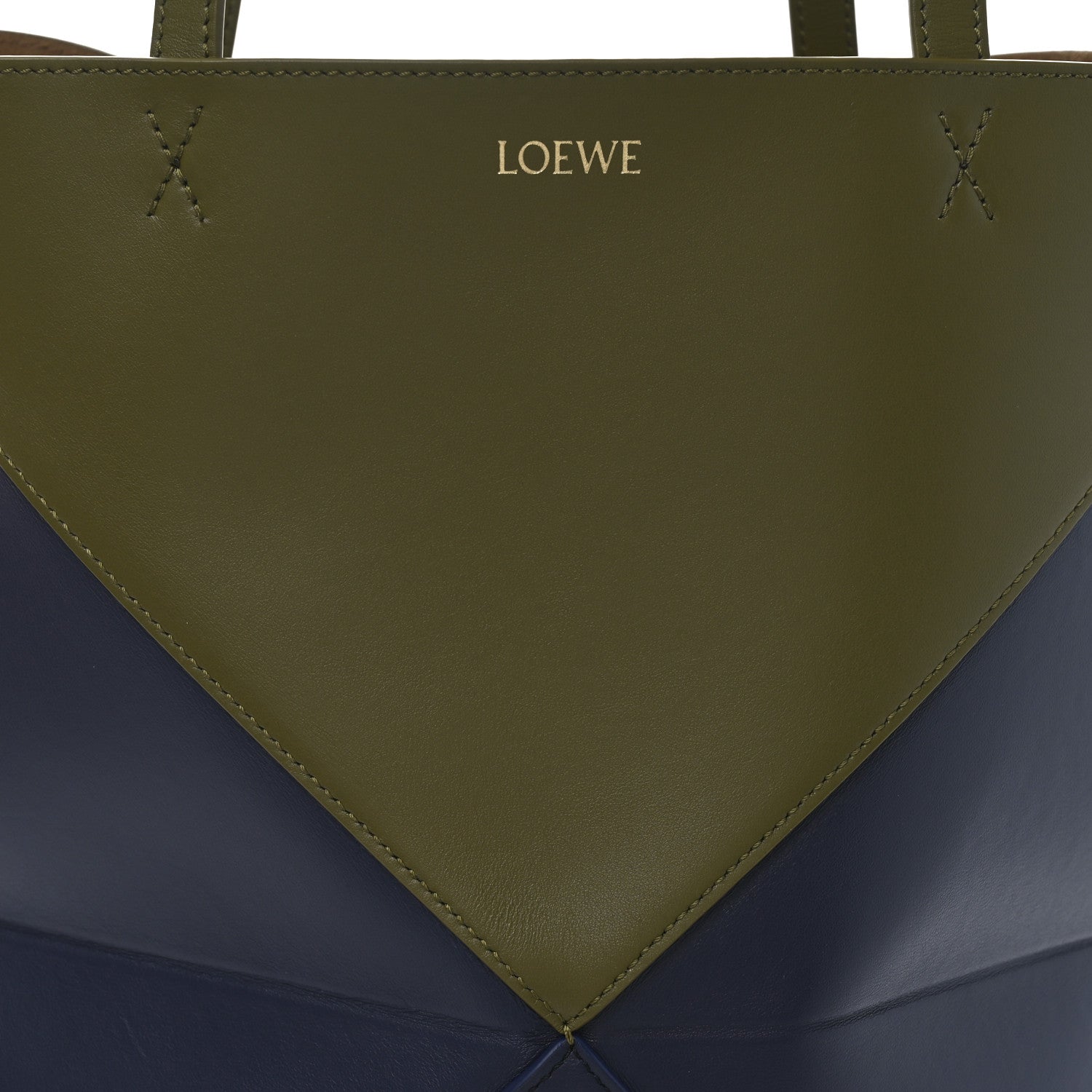 Loewe Shiny Calfskin Medium Puzzle Fold Tote Olive Abyss Blue 8 of 10