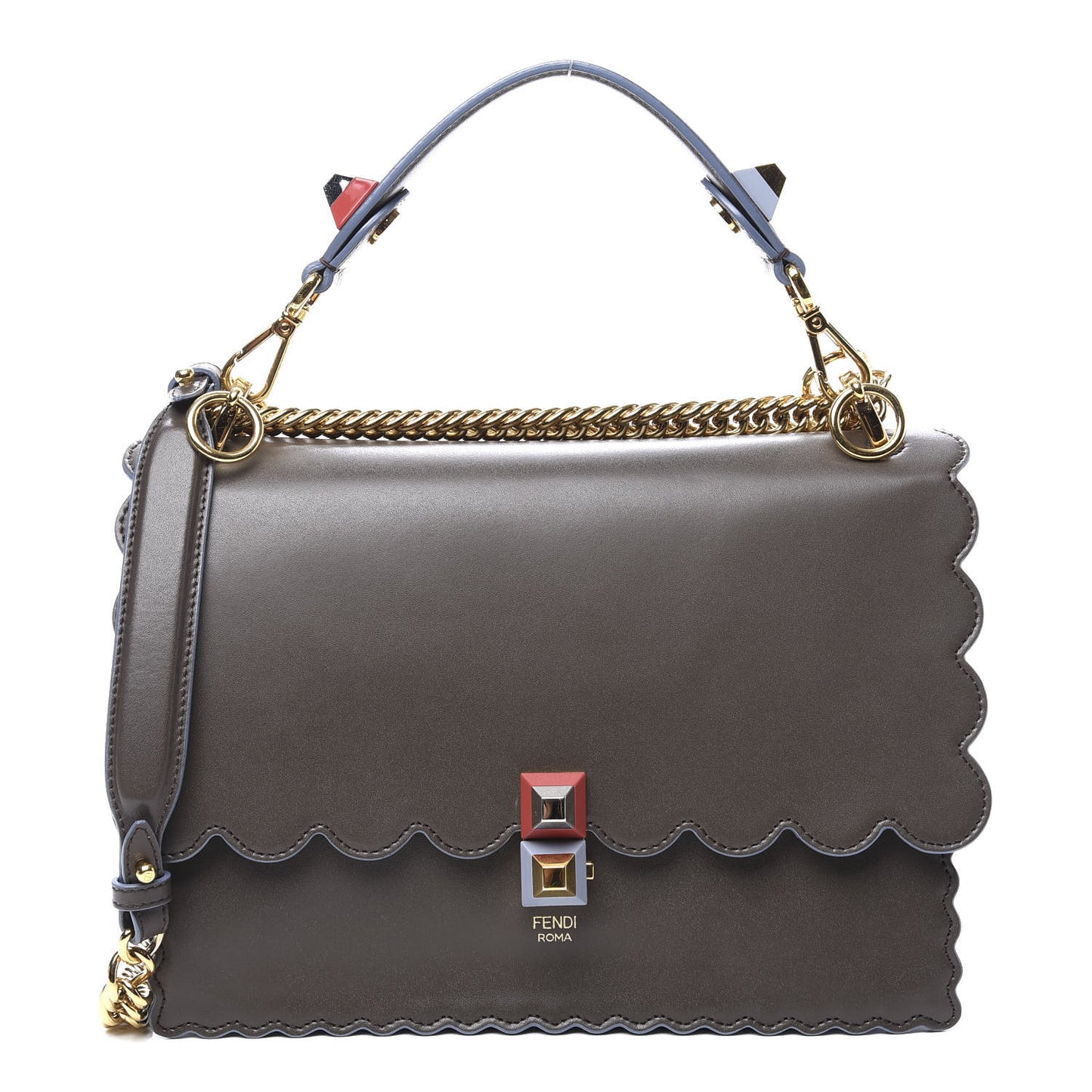 Vitello Liberty Scalloped Studded Kan I Shoulder Bag Carbone