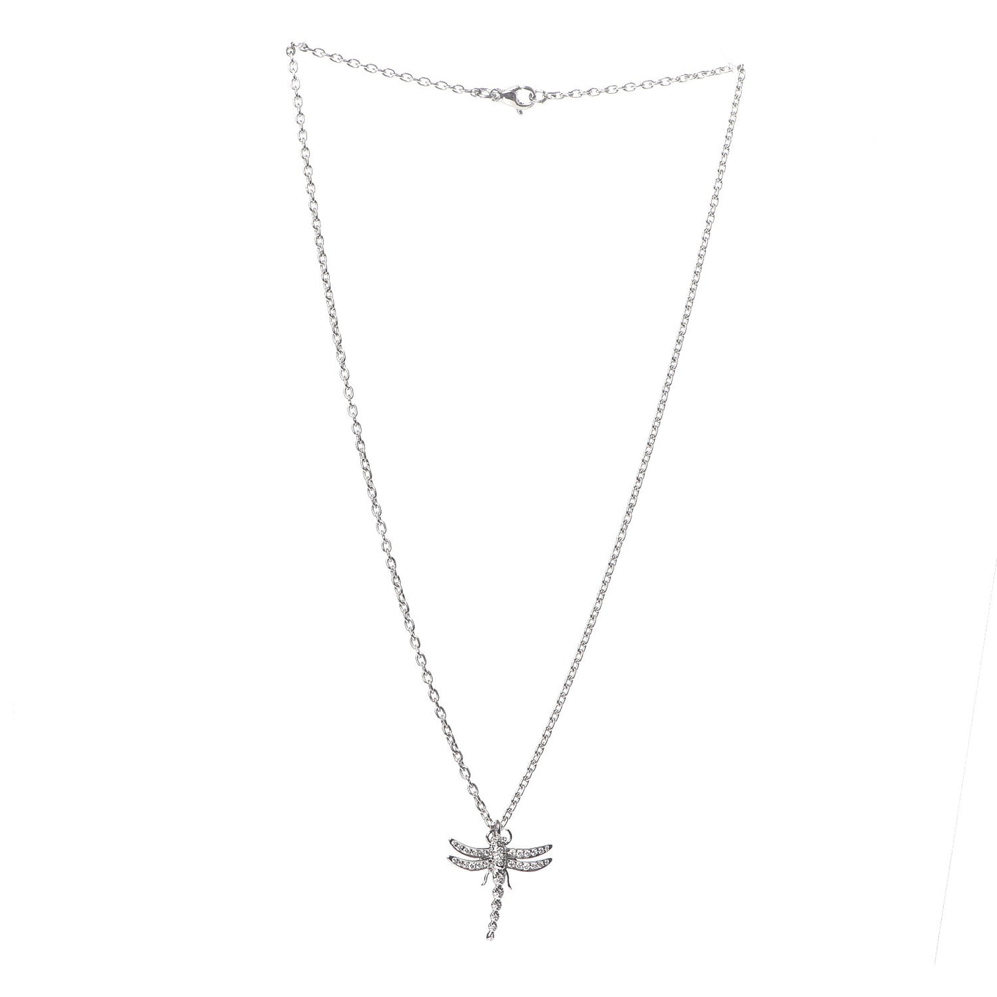 Platinum Diamond Dragonfly Pendant Necklace