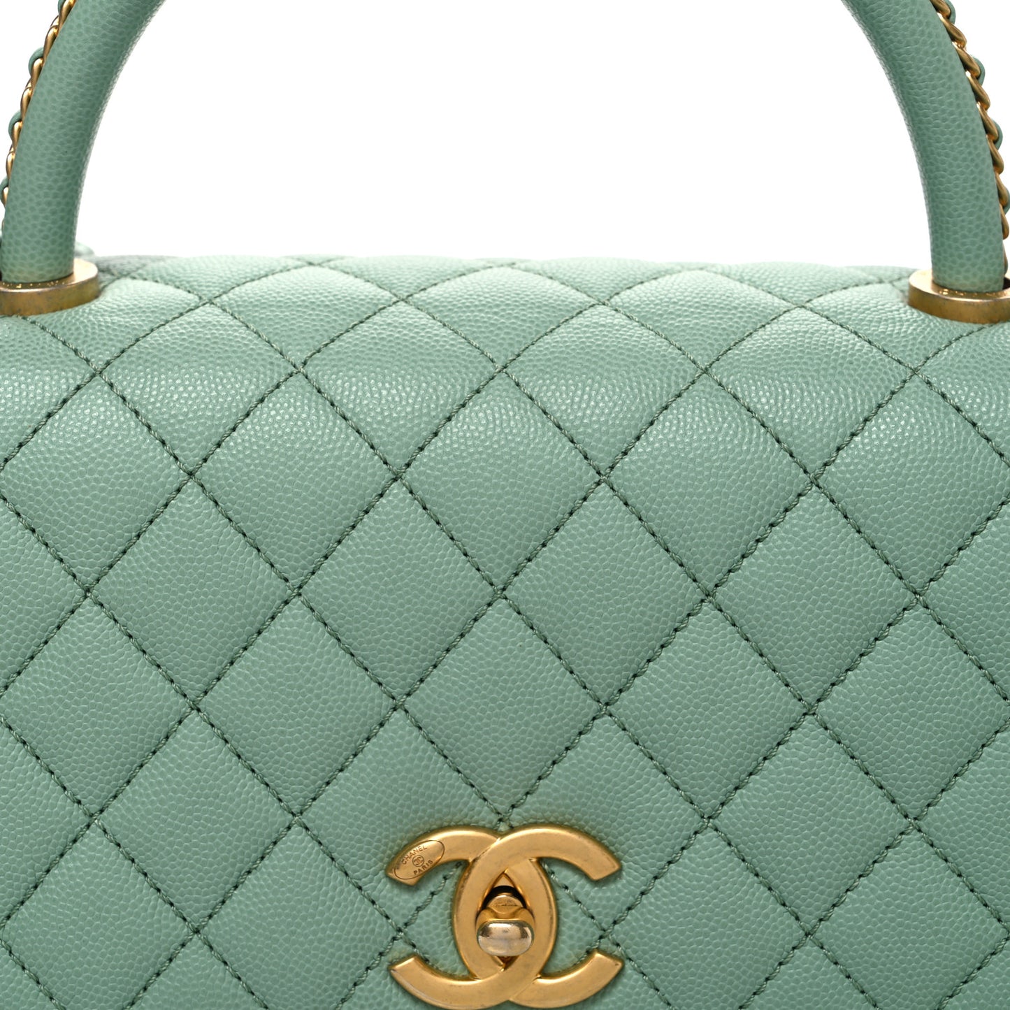 Caviar Quilted Small Coco Chain Handle Flap Light Green