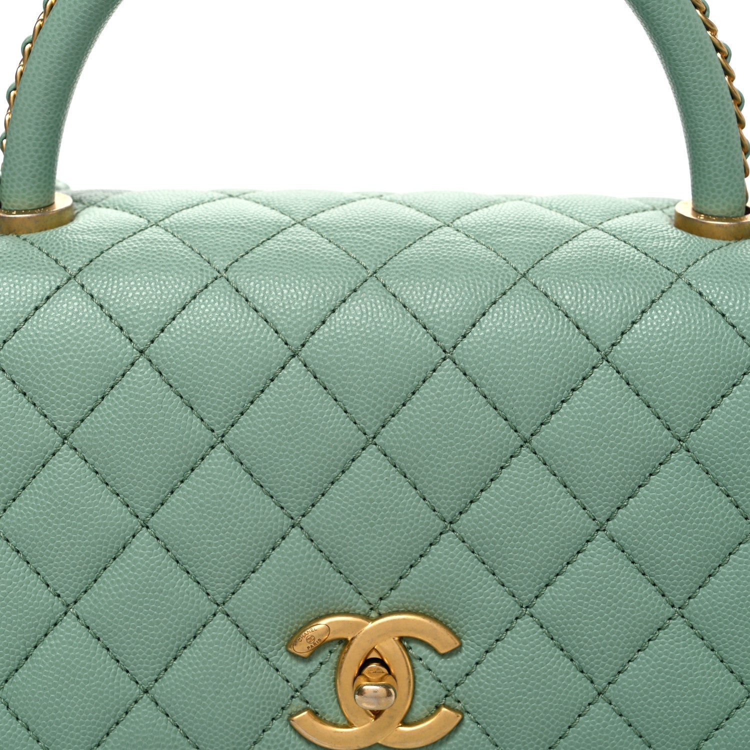 Chanel Caviar Quilted Small Coco Chain Handle Flap Light Green 8 of 10