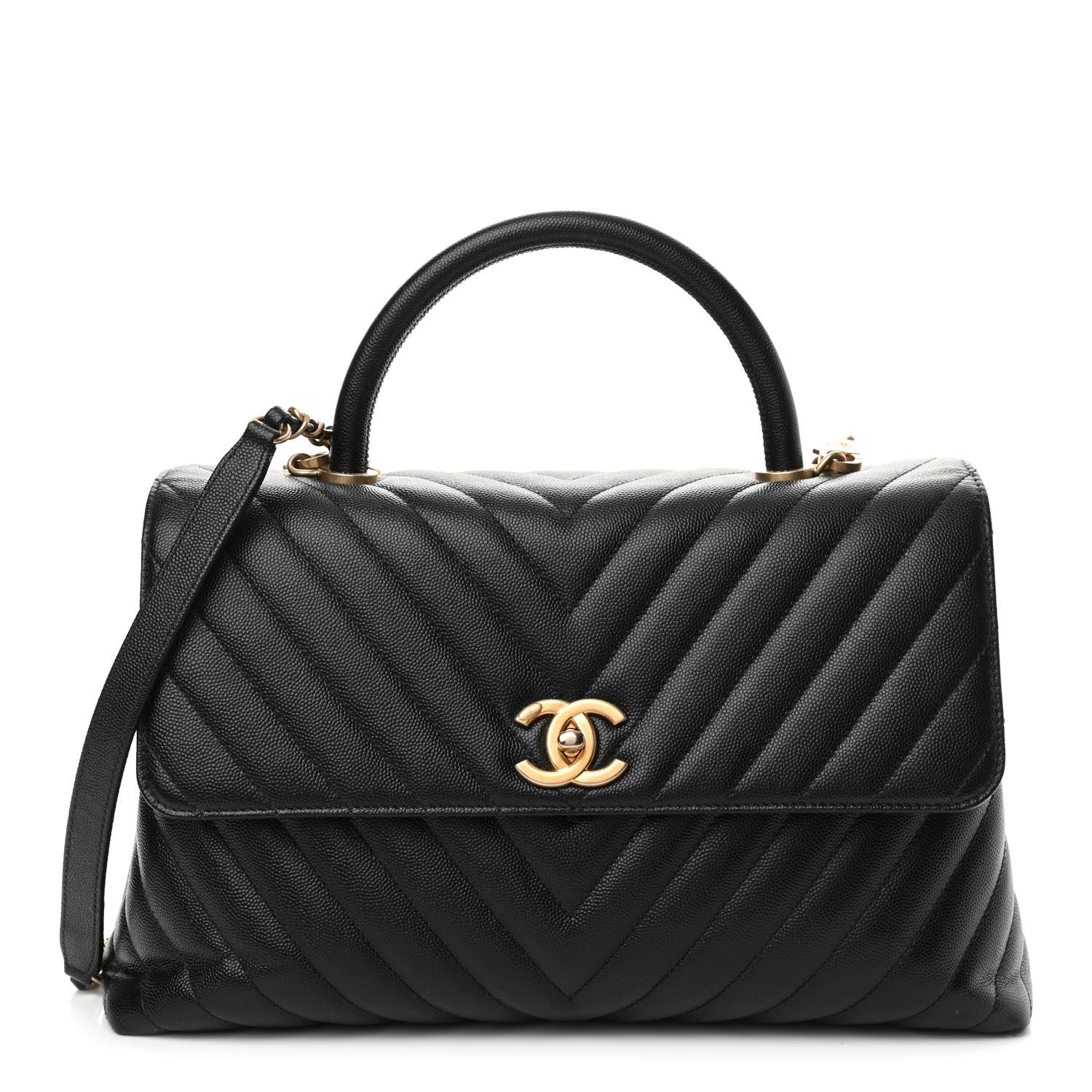 Chanel Caviar Chevron Quilted Medium Coco Handle Flap Black 1 of 10