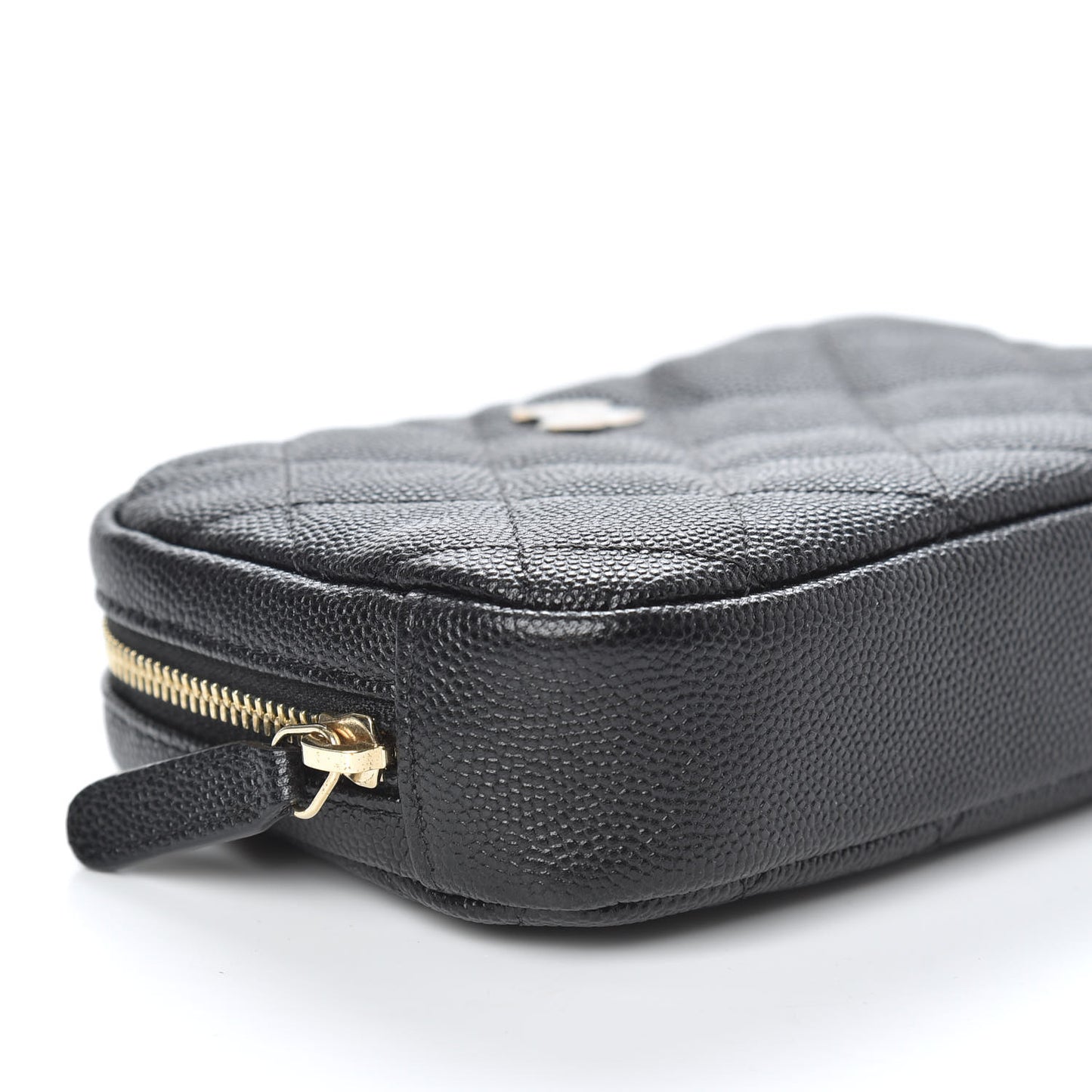 Caviar Quilted Small Curvy Pouch Cosmetic Case Black